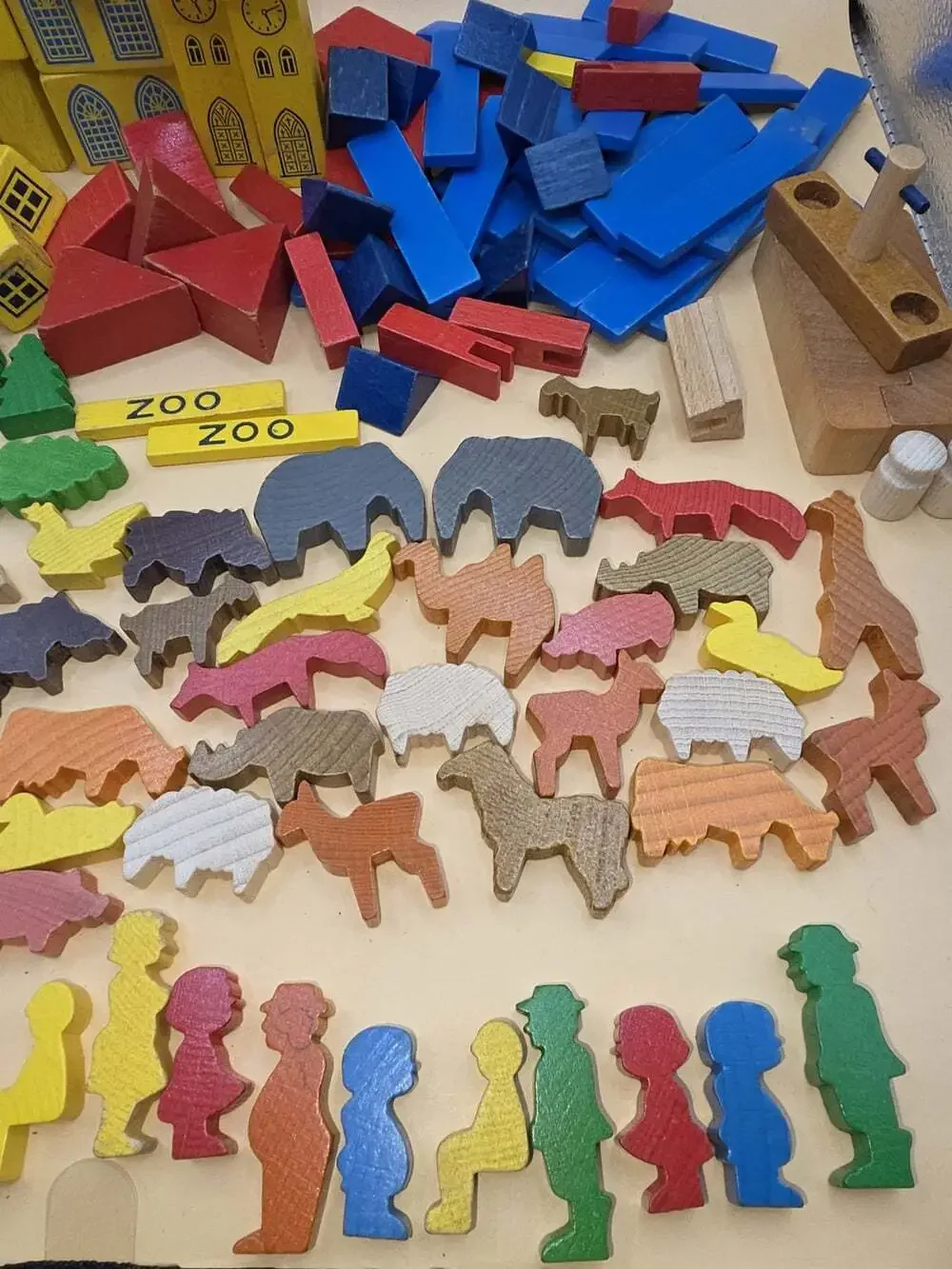 Vintage Lorenz Spiel Welt West Germany Wood Blocks Zoo Farm Animals People